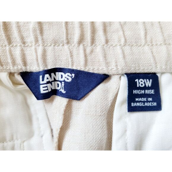 Lands End 18W High Rise Wide Leg 100% Linen Pants Tan Pockets Zip Button - Picture 7 of 8